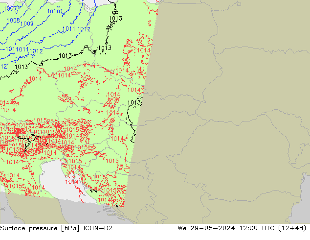 Surface pressure ICON-D2 We 29.05.2024 12 UTC