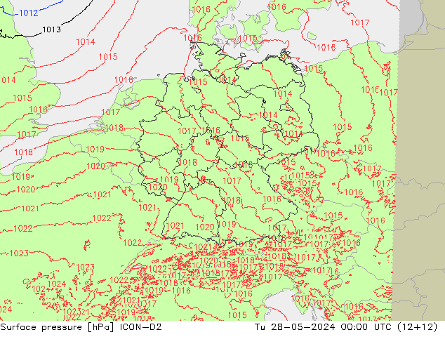 Pressione al suolo ICON-D2 mar 28.05.2024 00 UTC