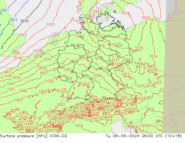 Yer basıncı ICON-D2 Sa 28.05.2024 06 UTC