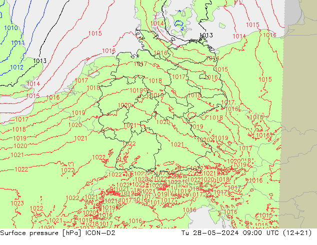 приземное давление ICON-D2 вт 28.05.2024 09 UTC