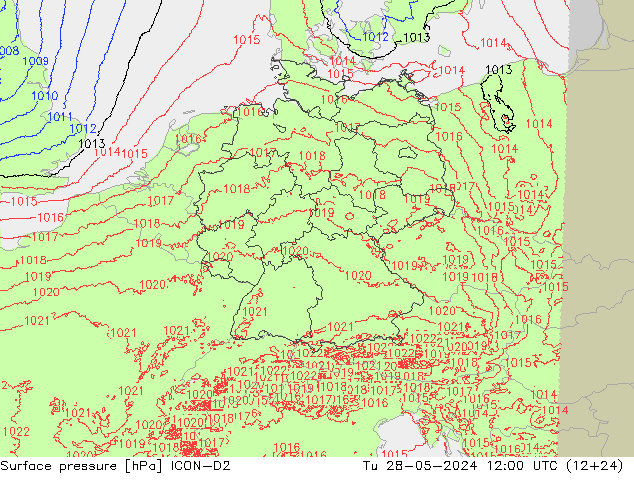 Atmosférický tlak ICON-D2 Út 28.05.2024 12 UTC