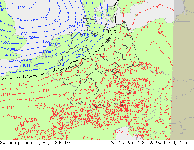 Yer basıncı ICON-D2 Çar 29.05.2024 03 UTC