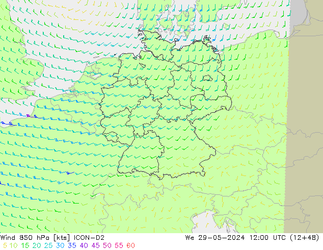 Wind 850 hPa ICON-D2 Mi 29.05.2024 12 UTC