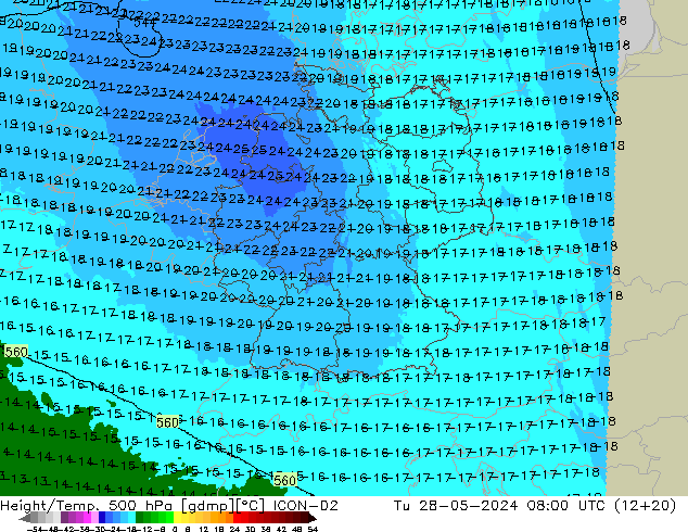 Height/Temp. 500 hPa ICON-D2 Ter 28.05.2024 08 UTC