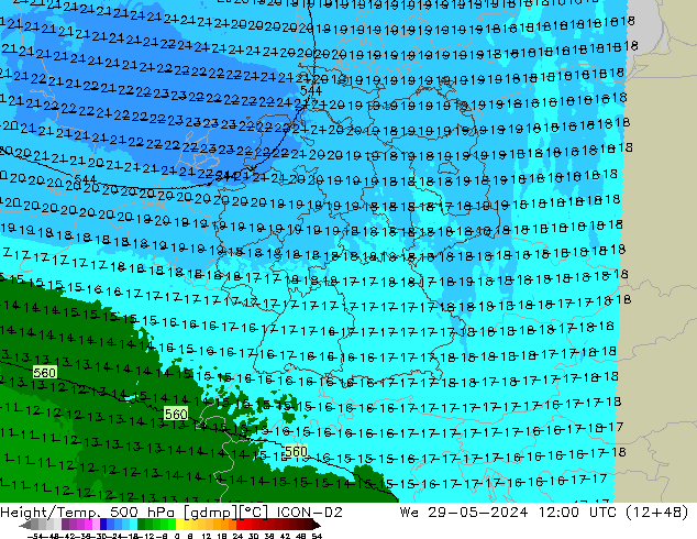 Hoogte/Temp. 500 hPa ICON-D2 wo 29.05.2024 12 UTC