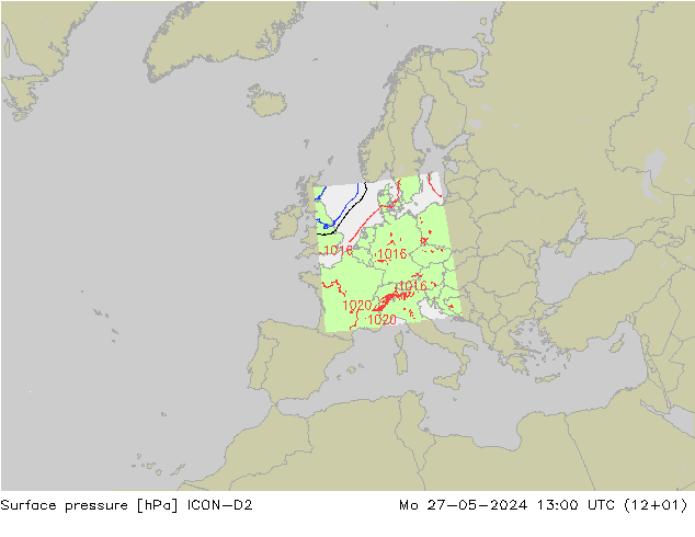 Surface pressure ICON-D2 Mo 27.05.2024 13 UTC