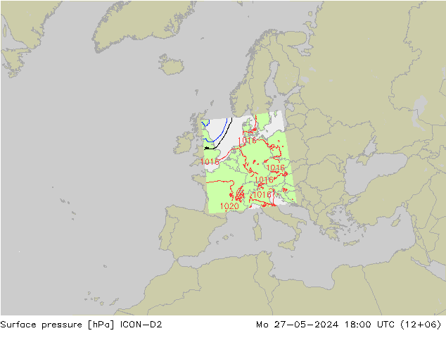 Surface pressure ICON-D2 Mo 27.05.2024 18 UTC