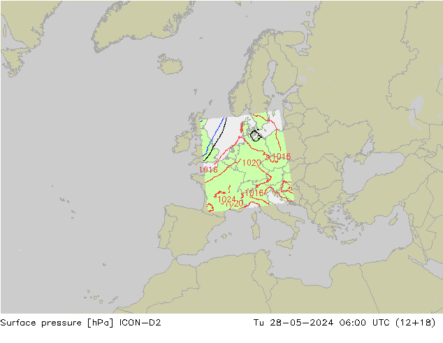 Surface pressure ICON-D2 Tu 28.05.2024 06 UTC