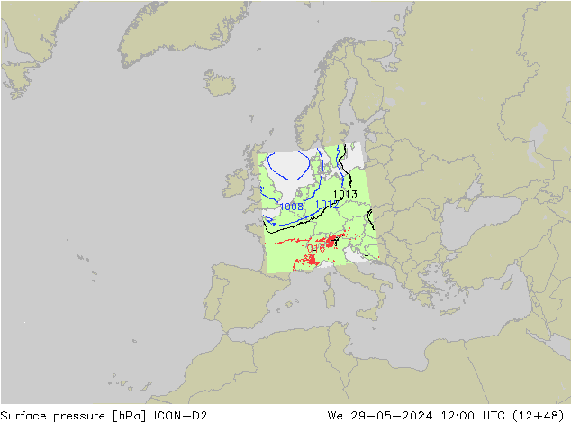 Atmosférický tlak ICON-D2 St 29.05.2024 12 UTC