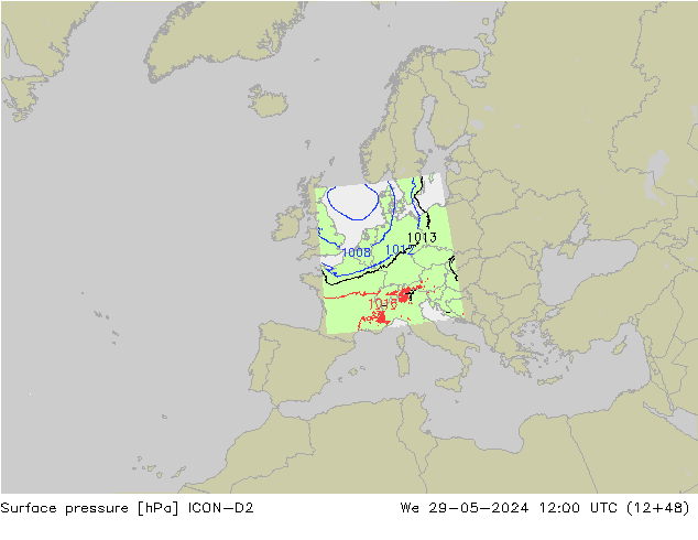 Surface pressure ICON-D2 We 29.05.2024 12 UTC