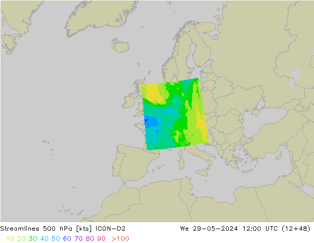 Stromlinien 500 hPa ICON-D2 Mi 29.05.2024 12 UTC