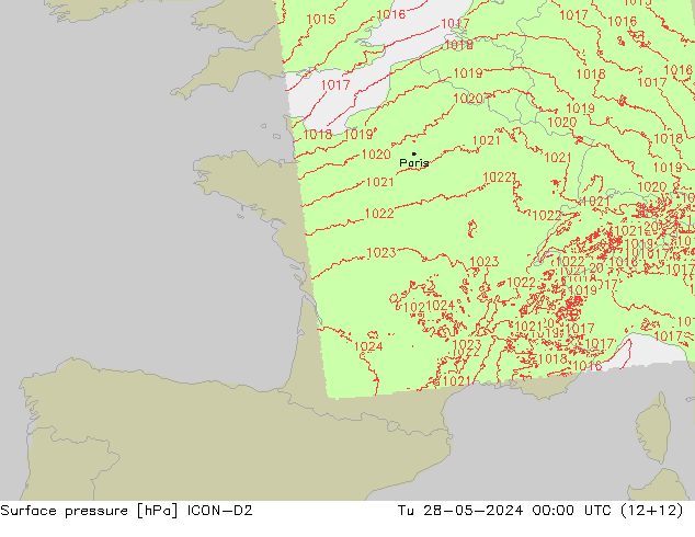 Luchtdruk (Grond) ICON-D2 di 28.05.2024 00 UTC