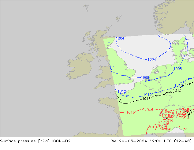 Surface pressure ICON-D2 We 29.05.2024 12 UTC