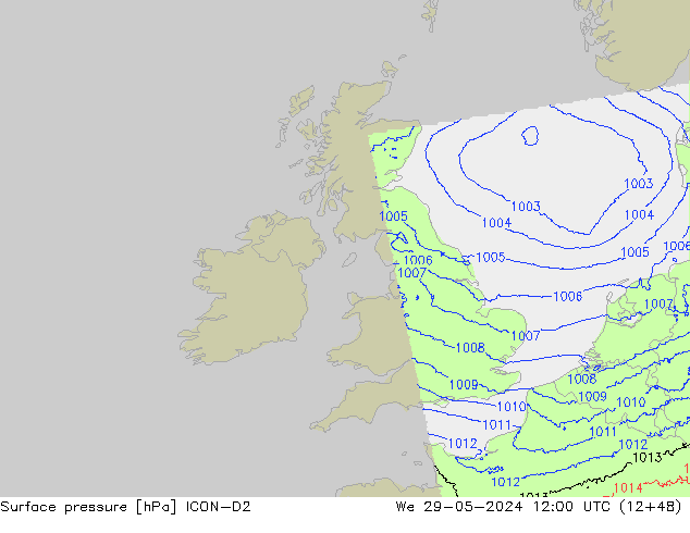 Surface pressure ICON-D2 We 29.05.2024 12 UTC