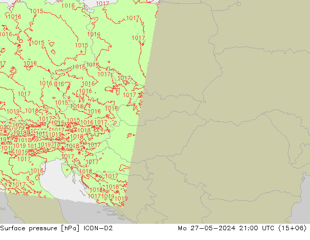 Surface pressure ICON-D2 Mo 27.05.2024 21 UTC