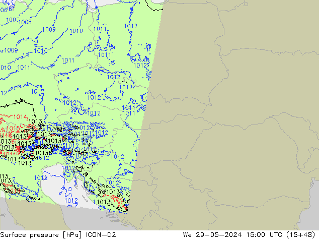 Pressione al suolo ICON-D2 mer 29.05.2024 15 UTC