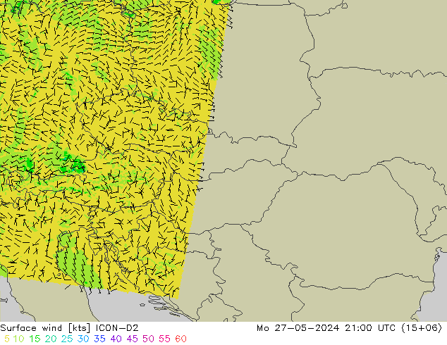 Surface wind ICON-D2 Mo 27.05.2024 21 UTC