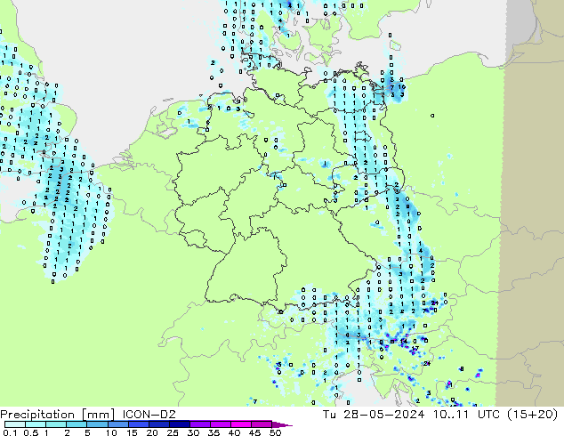 Precipitation ICON-D2 Tu 28.05.2024 11 UTC