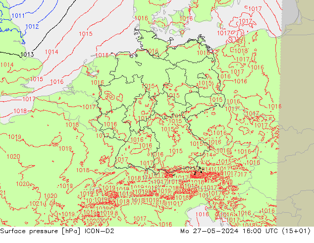 Surface pressure ICON-D2 Mo 27.05.2024 16 UTC