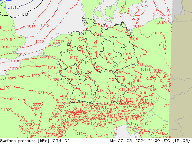 Luchtdruk (Grond) ICON-D2 ma 27.05.2024 21 UTC