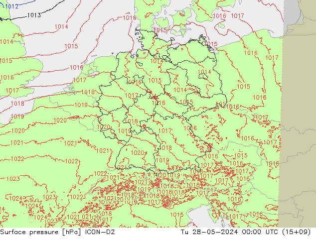 Luchtdruk (Grond) ICON-D2 di 28.05.2024 00 UTC