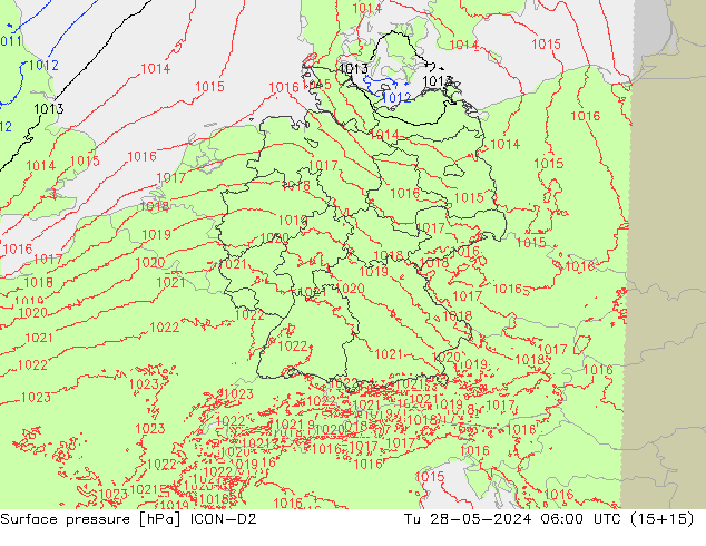 Surface pressure ICON-D2 Tu 28.05.2024 06 UTC