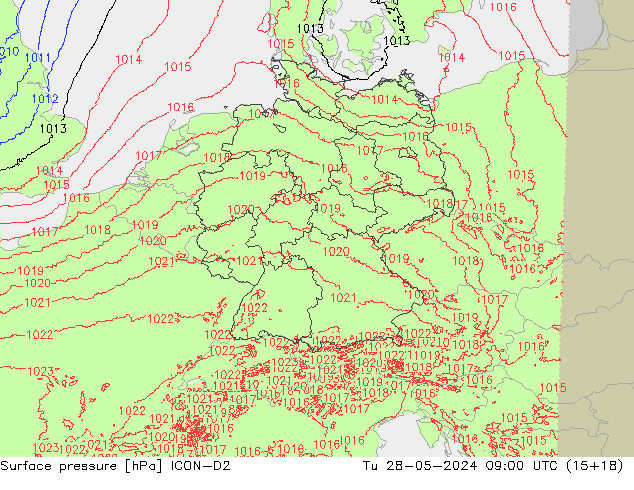 Surface pressure ICON-D2 Tu 28.05.2024 09 UTC