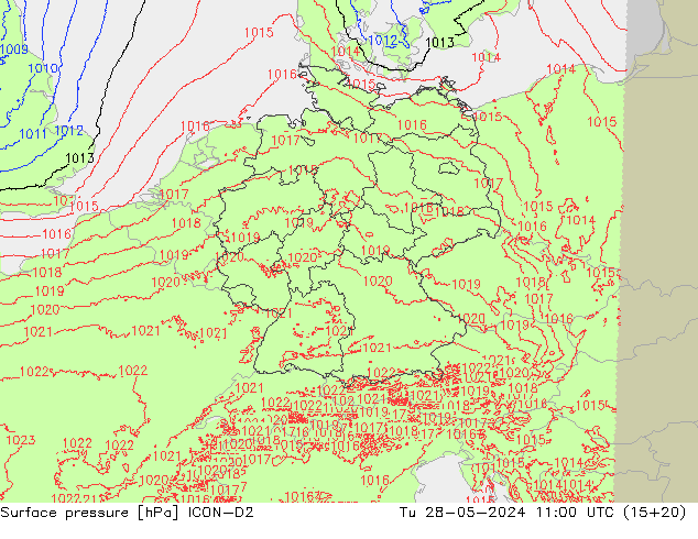 地面气压 ICON-D2 星期二 28.05.2024 11 UTC