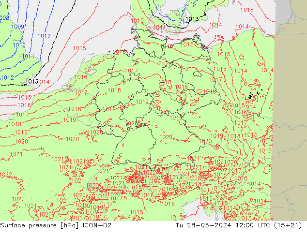 Surface pressure ICON-D2 Tu 28.05.2024 12 UTC