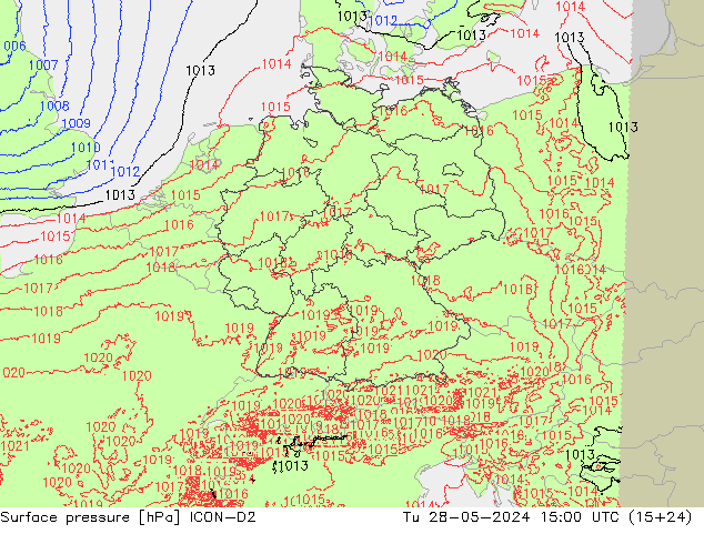 地面气压 ICON-D2 星期二 28.05.2024 15 UTC