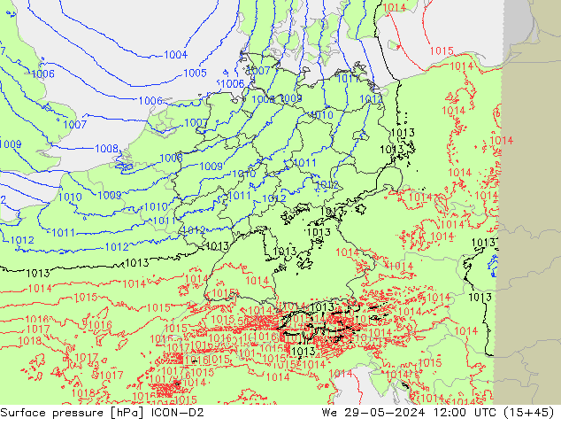 Luchtdruk (Grond) ICON-D2 wo 29.05.2024 12 UTC