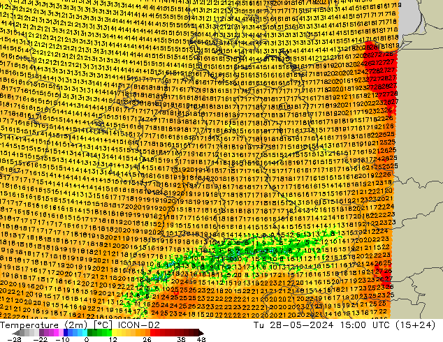 Temperaturkarte (2m) ICON-D2 Di 28.05.2024 15 UTC