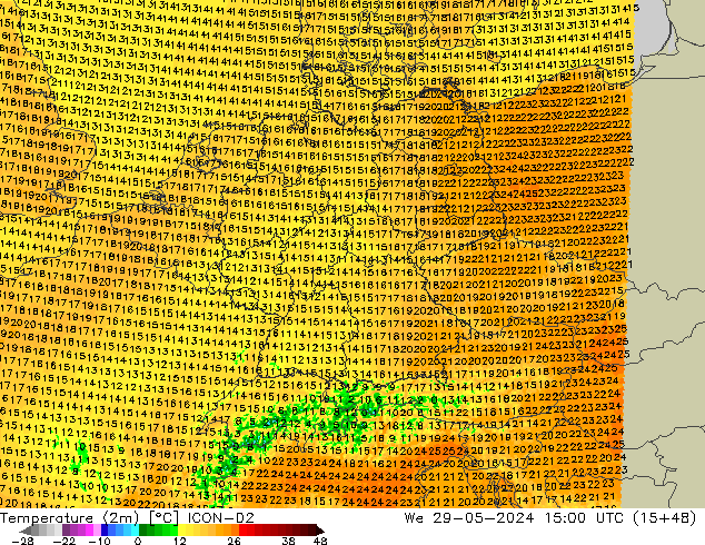 Temperaturkarte (2m) ICON-D2 Mi 29.05.2024 15 UTC