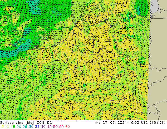 Vento 10 m ICON-D2 Seg 27.05.2024 16 UTC