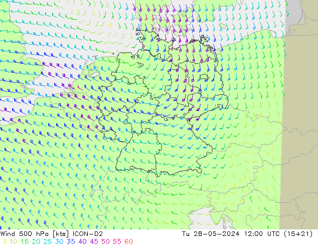 Wind 500 hPa ICON-D2 Di 28.05.2024 12 UTC