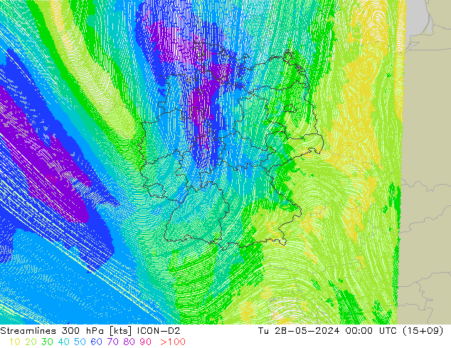 Rüzgar 300 hPa ICON-D2 Sa 28.05.2024 00 UTC