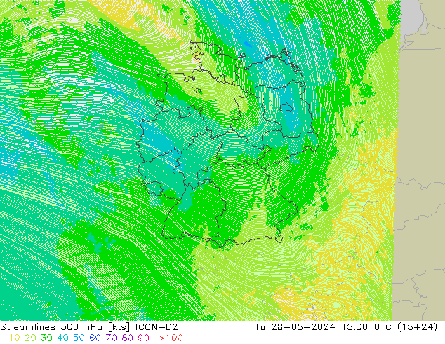 ветер 500 гПа ICON-D2 вт 28.05.2024 15 UTC