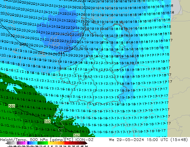 Height/Temp. 500 hPa ICON-D2 St 29.05.2024 15 UTC