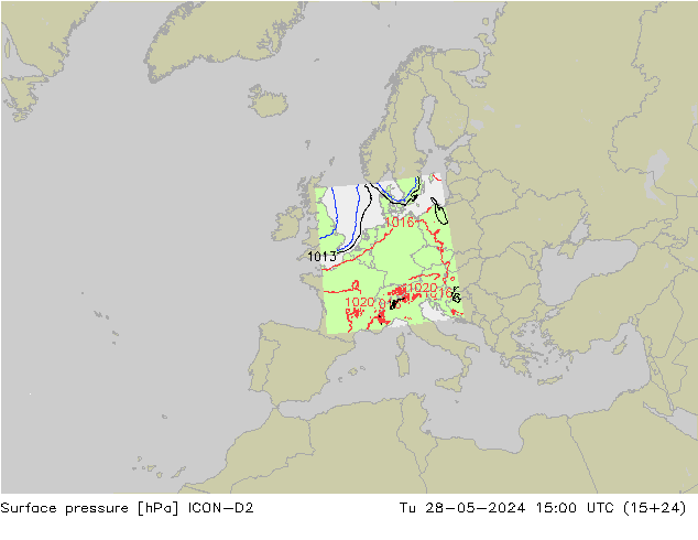 приземное давление ICON-D2 вт 28.05.2024 15 UTC