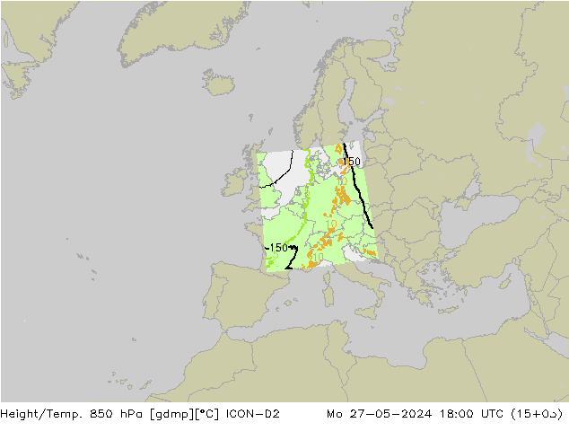 Height/Temp. 850 hPa ICON-D2 星期一 27.05.2024 18 UTC