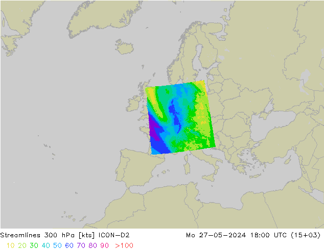 风 300 hPa ICON-D2 星期一 27.05.2024 18 UTC