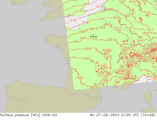 приземное давление ICON-D2 пн 27.05.2024 21 UTC