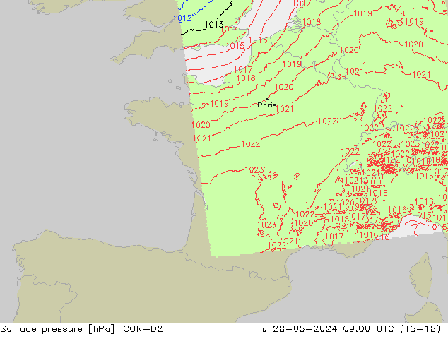 Luchtdruk (Grond) ICON-D2 di 28.05.2024 09 UTC