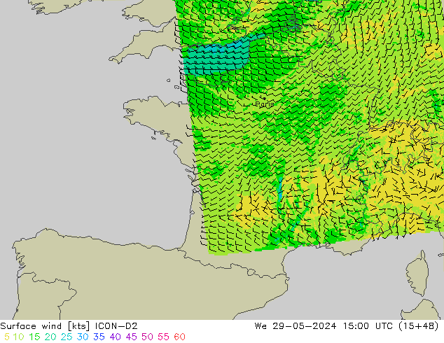 Surface wind ICON-D2 St 29.05.2024 15 UTC