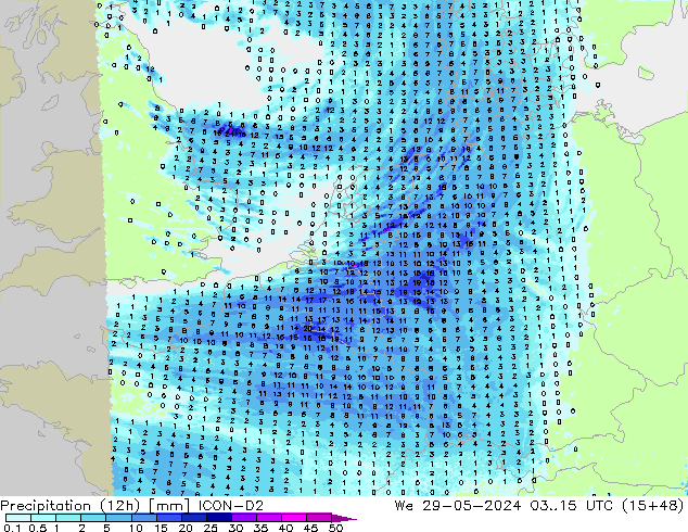 Yağış (12h) ICON-D2 Çar 29.05.2024 15 UTC