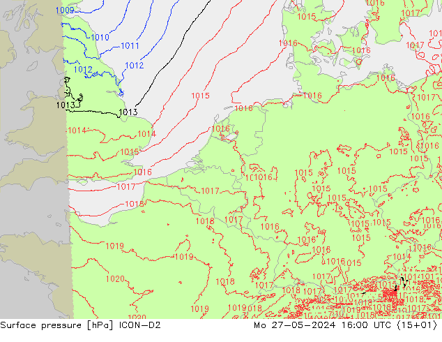 地面气压 ICON-D2 星期一 27.05.2024 16 UTC