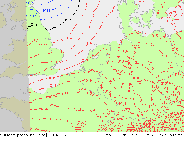 Yer basıncı ICON-D2 Pzt 27.05.2024 21 UTC