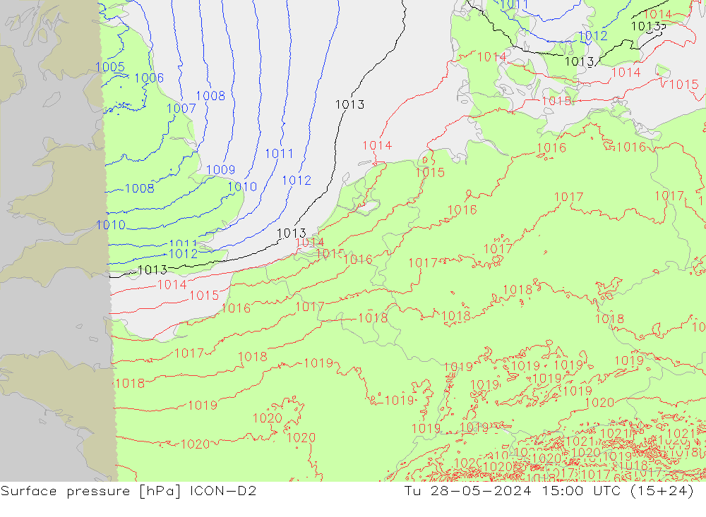 pressão do solo ICON-D2 Ter 28.05.2024 15 UTC