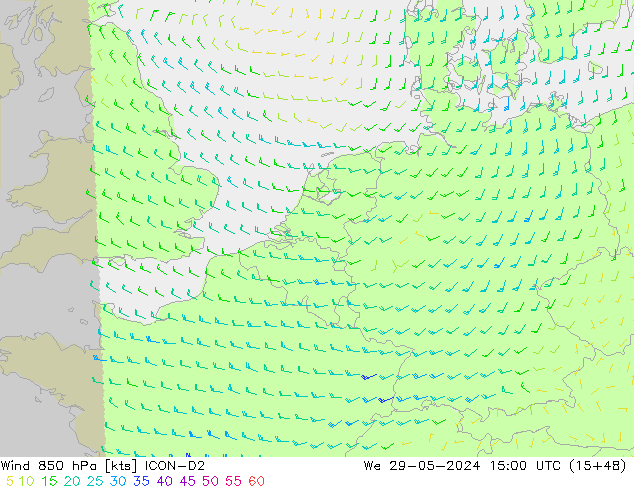 Wind 850 hPa ICON-D2 wo 29.05.2024 15 UTC