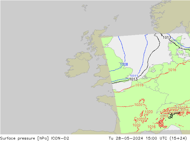 Surface pressure ICON-D2 Tu 28.05.2024 15 UTC